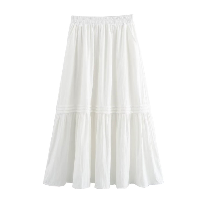 Summer Women Clothing French Gentle Summer Loose Strip Skirt-White-Fancey Boutique