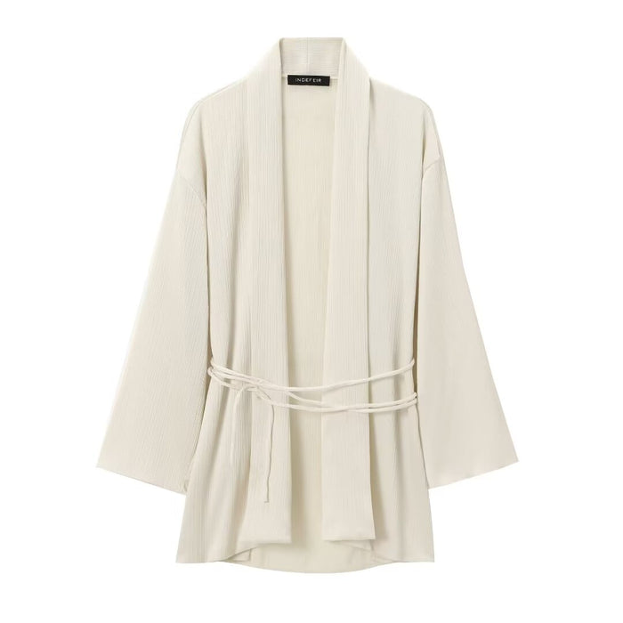Women With Belt Pleated Kimono Coat Small Pleated Pants-Fancey Boutique