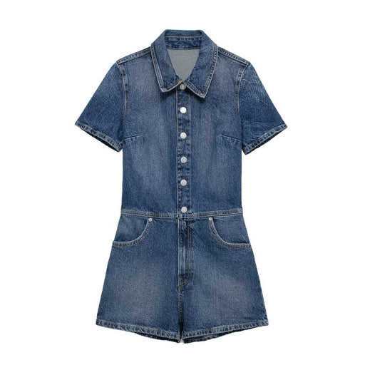 Women Denim Shorts Jumpsuit-Blue-Fancey Boutique