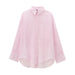 Women Striped Collared Loose Long Sleeve Casual Shirt-Pink-Fancey Boutique