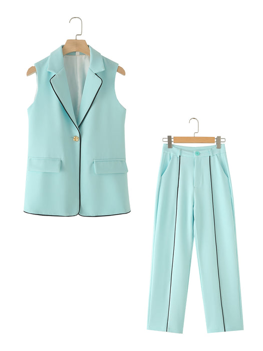 Summer Women Candy Color Vest Trousers Set-Blue-Fancey Boutique