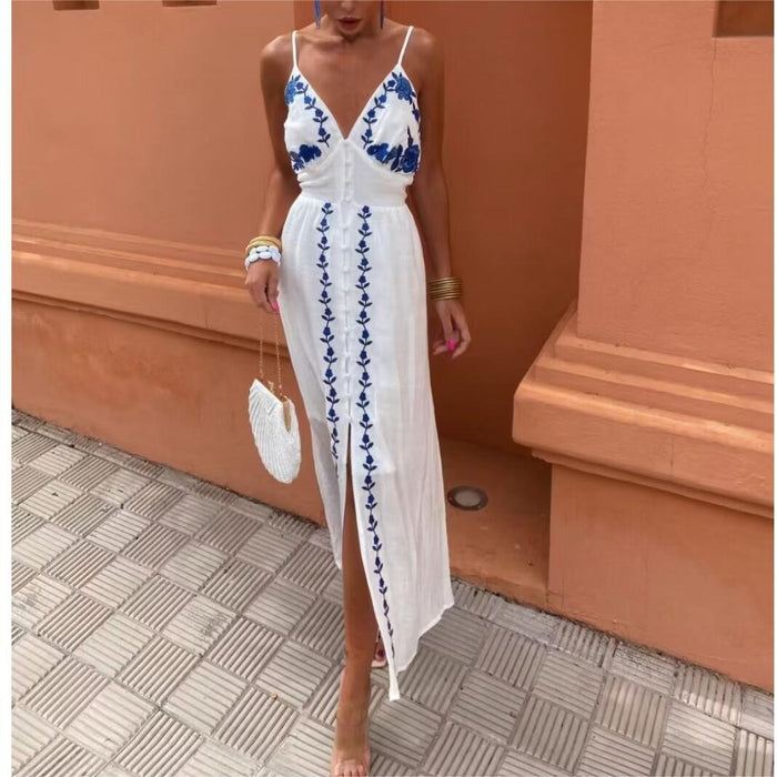 Summer Women Embroidered Positioning Sling Slim Fit Dress Women