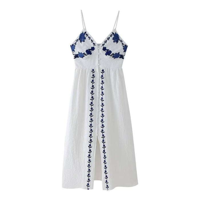 Summer Women Embroidered Positioning Sling Slim Fit Dress Women