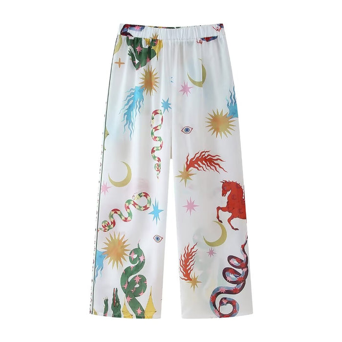 Summer Women Printed Positioning Shirt Loose Trousers Suit Women-Multicolor Trousers-Fancey Boutique