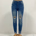 Spring Ripped Leopard Patch Slim Fit Slimming Mid Waist Washed Skinny Jeans for Women-Fancey Boutique