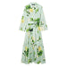 Women Clothing Casual Retro Floral Printed Shirt Dress-Green-Fancey Boutique