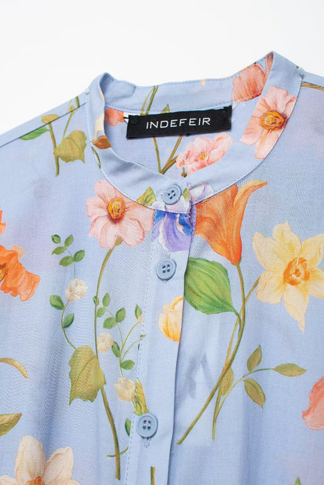 Women Clothing Floral Print Poplin Shirt With Belt Elegant Dress-Fancey Boutique