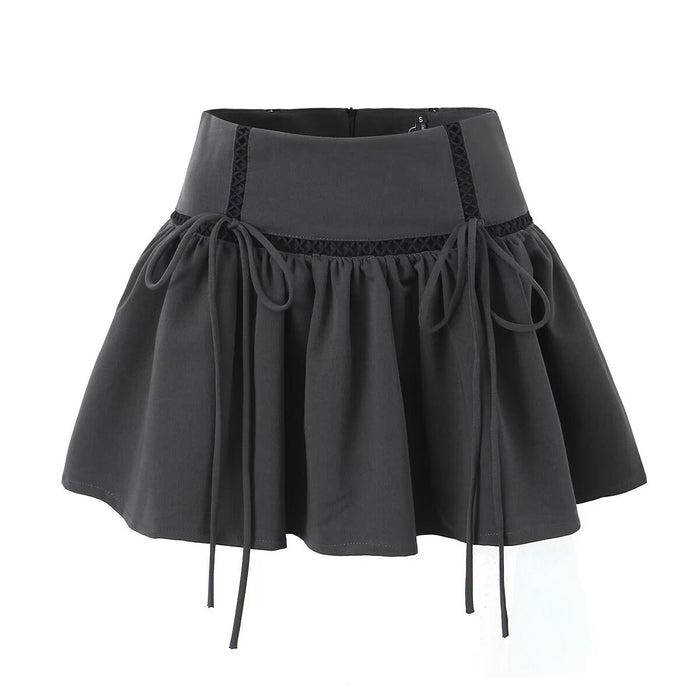 Summer Design Pleated Skirt Women Sexy Bow Tied High Waist Slimming A line Skirt-Dark Grey-Fancey Boutique