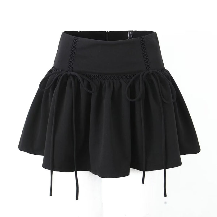 Summer Design Pleated Skirt Women Sexy Bow Tied High Waist Slimming A line Skirt-Black-Fancey Boutique