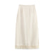 Women Simple Eyelash Lace Stitching Acetate Satin Skirt Straight Skirt-Fancey Boutique