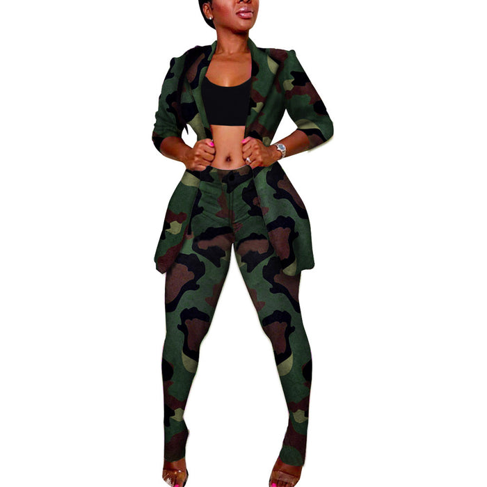 Color-camouflage color-Turn-down Collar Coat Slim Pants Two-Piece Set Nightclub Uniforms-Fancey Boutique