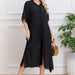 Beach Beach Cover Up Cardigan Vacation Short Sleeve Cotton Shirt Dress-Black-Fancey Boutique