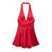 Women Clothing Summer Solid Color Silk Satin Texture Halter Dress Mini Dress-Fancey Boutique