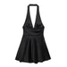 Women Clothing Summer Solid Color Silk Satin Texture Halter Dress Mini Dress-Black-Fancey Boutique