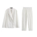 Women Clothing Summer Linen Pleated Blazer Straight Leg Pants Set-Fancey Boutique