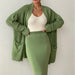 Women Sweater Autumn Winter Sweaters Cardigan Women Loose Waistband High Waisted Knitwear Skirt Sets-Green-Fancey Boutique