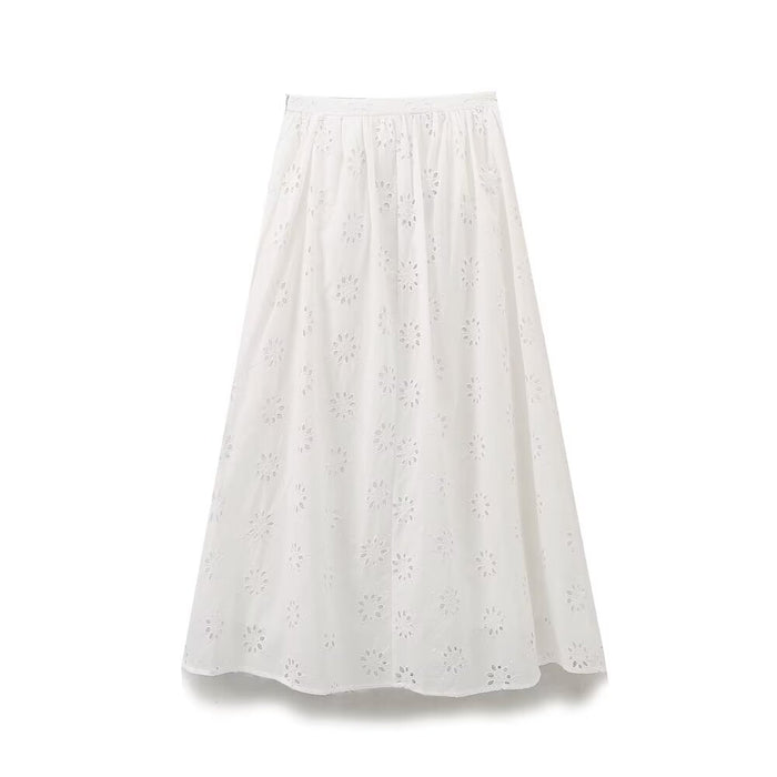 Women Clothing Hollowed out Embroidered High Waist Casual Skirt-Fancey Boutique