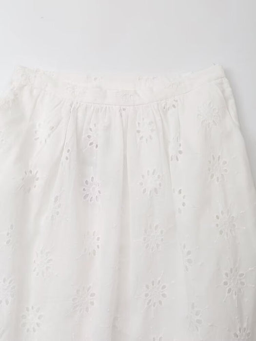 Women Clothing Hollowed out Embroidered High Waist Casual Skirt-Fancey Boutique