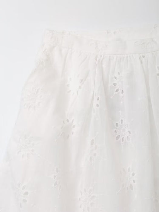 Women Clothing Hollowed out Embroidered High Waist Casual Skirt-Fancey Boutique