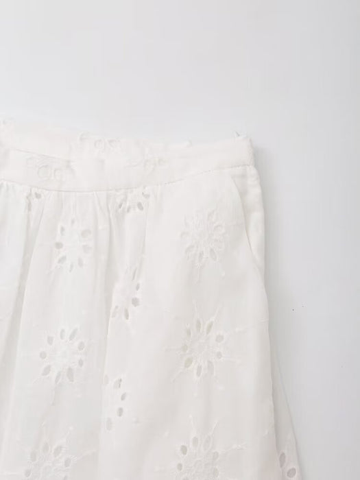 Women Clothing Hollowed out Embroidered High Waist Casual Skirt-Fancey Boutique