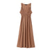 Women Ball Decoration Sleeveless V Neck Length Dress-Khaki-Fancey Boutique