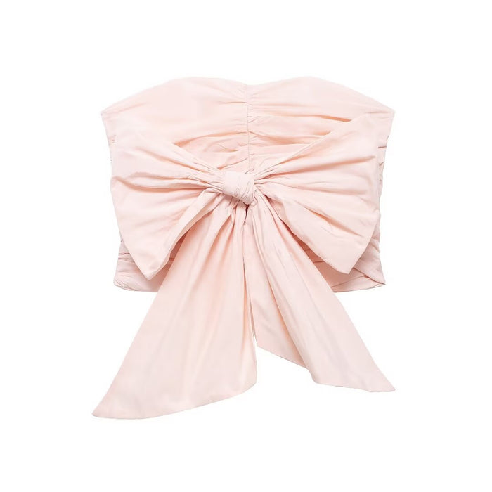 Women Clothing Summer Bowknot Decoration Tube Top Taffeta Top-Pink-Fancey Boutique