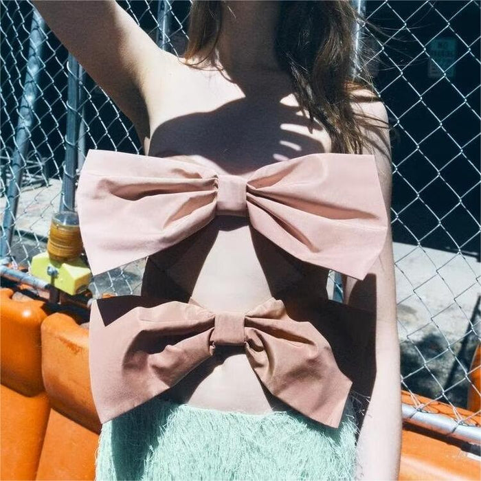 Women Clothing Bowknot Decoration Open Design Taffeta Tube Top-Fancey Boutique