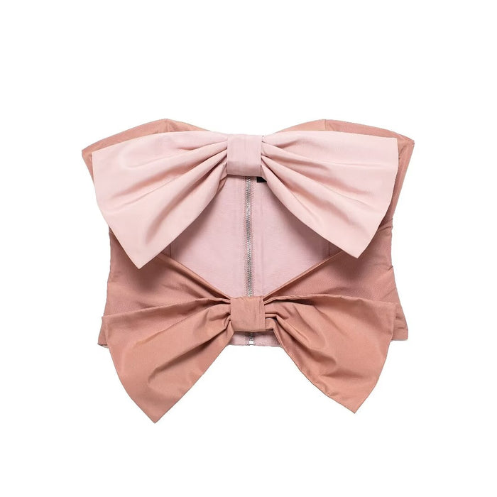 Women Clothing Bowknot Decoration Open Design Taffeta Tube Top-Fancey Boutique