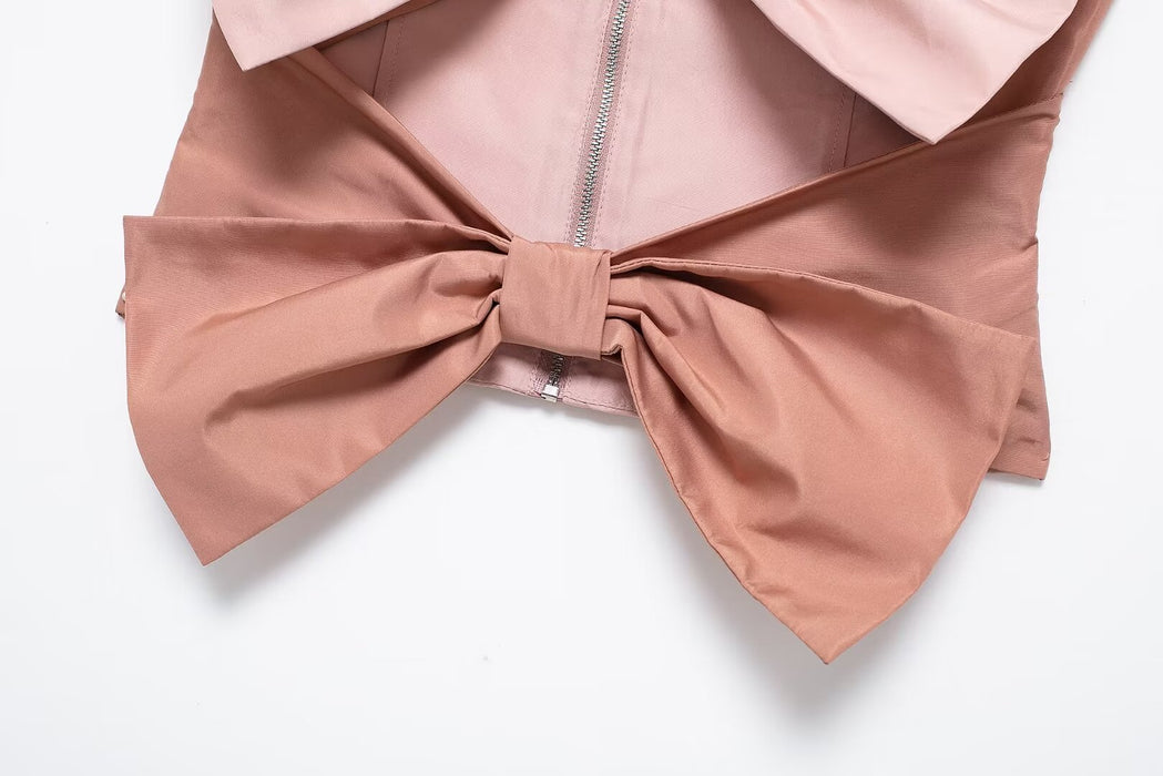 Women Clothing Bowknot Decoration Open Design Taffeta Tube Top-Fancey Boutique