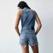 Women Clothing French Collared Sleeveless Denim Jumpsuit Wild Jumpsuit-Fancey Boutique