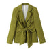 Women Jacquard Straight Leg Pants Bowknot Decoration Jacquard Blazer Set-Green-Fancey Boutique