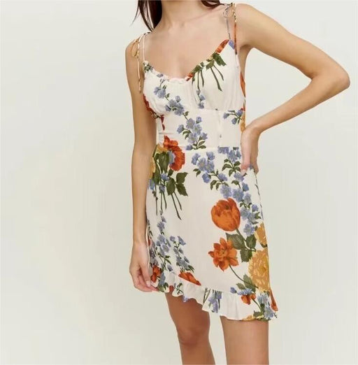 Summer Women Floral Print High Waist Sexy Side Split Hem Sling Dress-Fancey Boutique