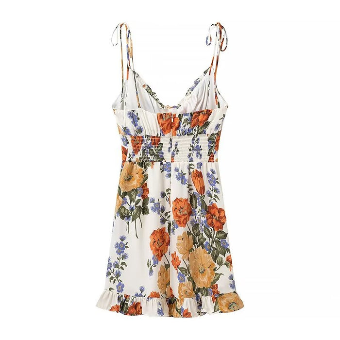 Summer Women Floral Print High Waist Sexy Side Split Hem Sling Dress-Fancey Boutique