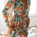 Summer Women Printed Bow Decoration V Neck Long Sleeve Loose Dress-Fancey Boutique