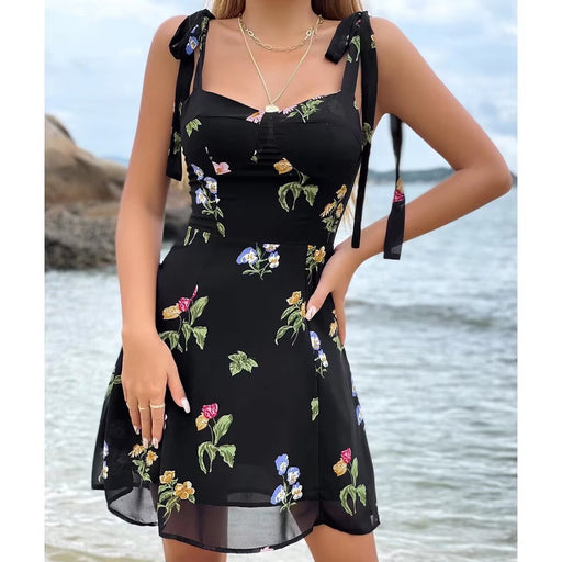 Summer Women Clothing Elegant Slightly Mature Wide Shoulder Strap Printing Dress-Fancey Boutique