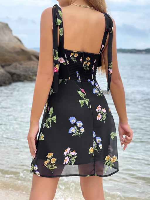 Summer Women Clothing Elegant Slightly Mature Wide Shoulder Strap Printing Dress-Fancey Boutique