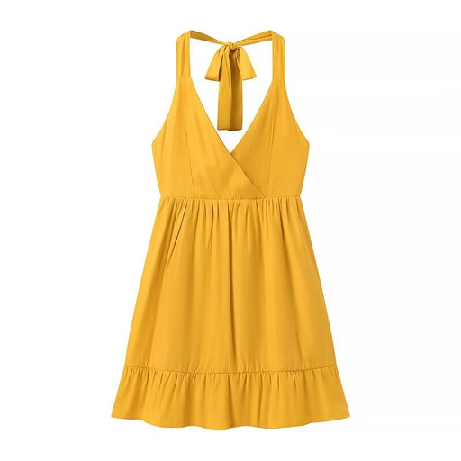 Summer Women Clothing Elegant Slightly Mature Halter Backless Sling Dress-Yellow-Fancey Boutique