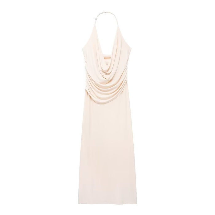 Women Clothing French Sexy Pleated Hanging Collar Sleeveless Maxi Dress-Fancey Boutique