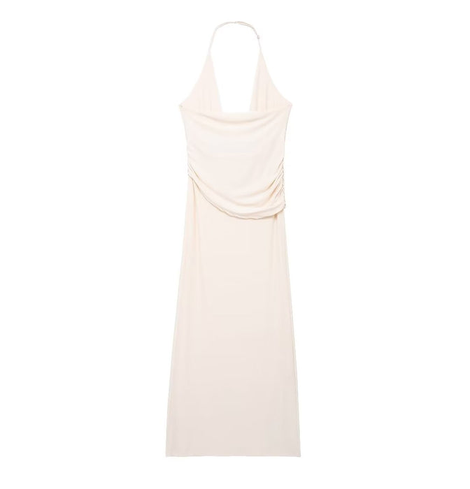 Women Clothing French Sexy Pleated Hanging Collar Sleeveless Maxi Dress-Fancey Boutique