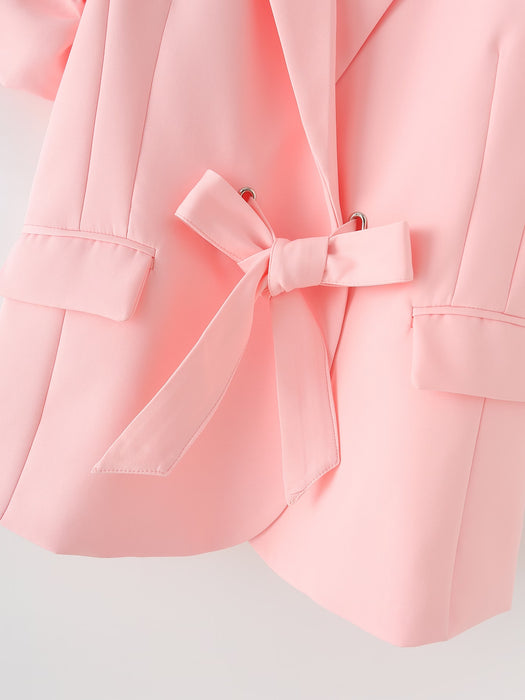Women Clothing Summer Sweet Bow Pink Blazer Pant Sets-Fancey Boutique