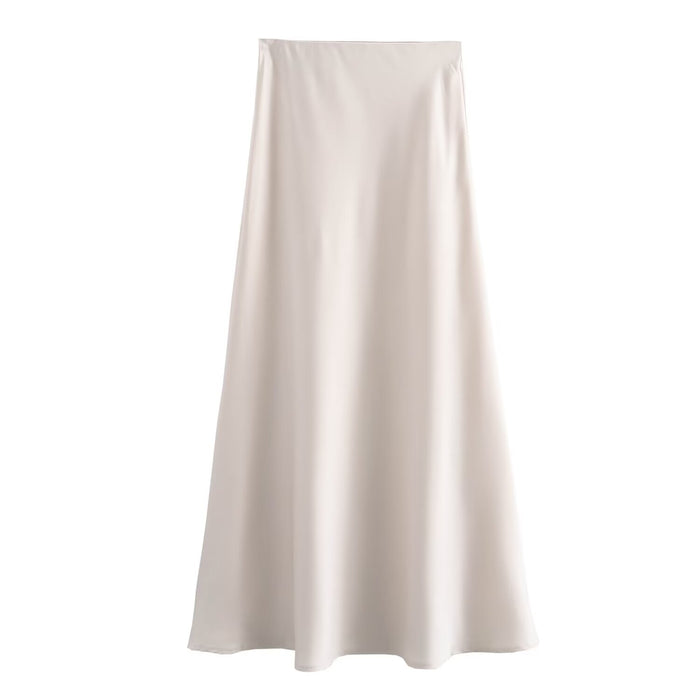 Summer Women Clothing Oblique Cut Heavy Satin Elastic Waist Long Skirt-Fancey Boutique