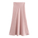 Summer Women Clothing Oblique Cut Heavy Satin Elastic Waist Long Skirt-Fancey Boutique