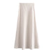 Summer Women Clothing Oblique Cut Heavy Satin Elastic Waist Long Skirt-Apricot-Fancey Boutique