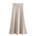 Summer Women Clothing Oblique Cut Heavy Satin Elastic Waist Long Skirt-Light Champagne-Fancey Boutique