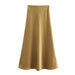 Summer Women Clothing Oblique Cut Heavy Satin Elastic Waist Long Skirt-Gold-Fancey Boutique