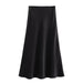 Summer Women Clothing Oblique Cut Heavy Satin Elastic Waist Long Skirt-Black-Fancey Boutique