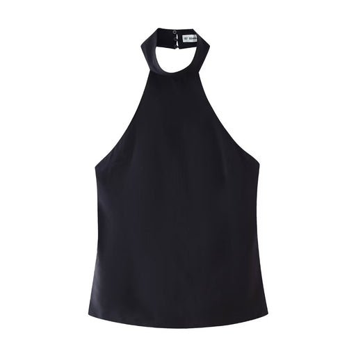 Summer Women Street Backless Hanging Collar Top-Black-Fancey Boutique
