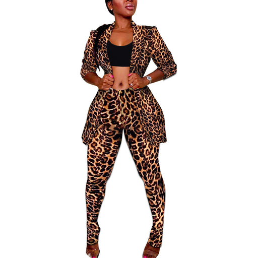 Color-Leopard-Turn-down Collar Coat Slim Pants Two-Piece Set Nightclub Uniforms-Fancey Boutique