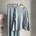 Loose Knitting Suit Women Autumn Winter Round Neck Sweater Fishtail Skirt-Blue-Fancey Boutique