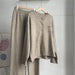 Loose Knitting Suit Women Autumn Winter Round Neck Cardigan Sweater Wide Leg Pants-Khaki-Fancey Boutique